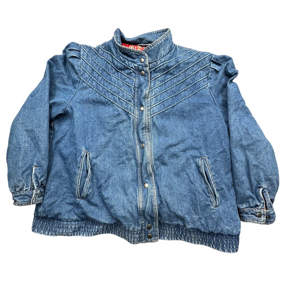 Vintage Current Seen Denim Floral Lined Zip Bomber Flight Jacket Womens 18W 2X